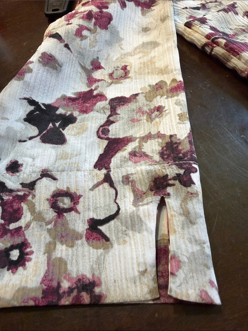 Donnkenny Classics Floral Button-Down Shirt in Burgundy, Taupe and Cream - Picture 5 of 5